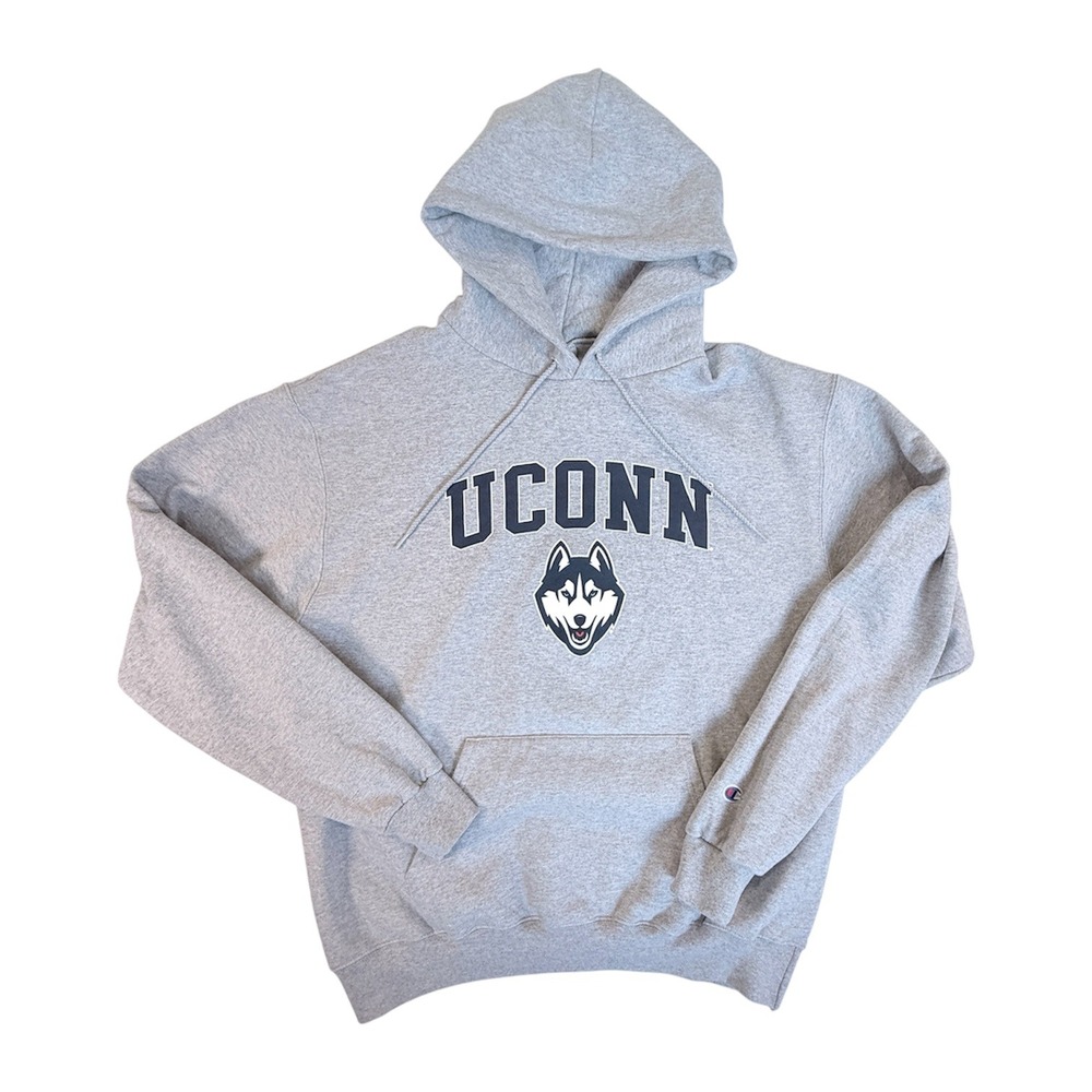 Champion UCONN Hoodie Men Large Gray Pullover Sweatshirt CS2071